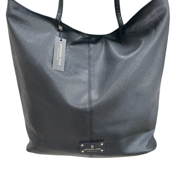 London Fog Laura Large Tote Bag Black Vegan Leather Shoulder Purse - Picture 11 of 11